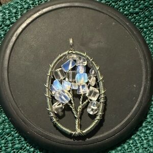 opalite Gemstone Tree of Life Sterling Silver Pendant